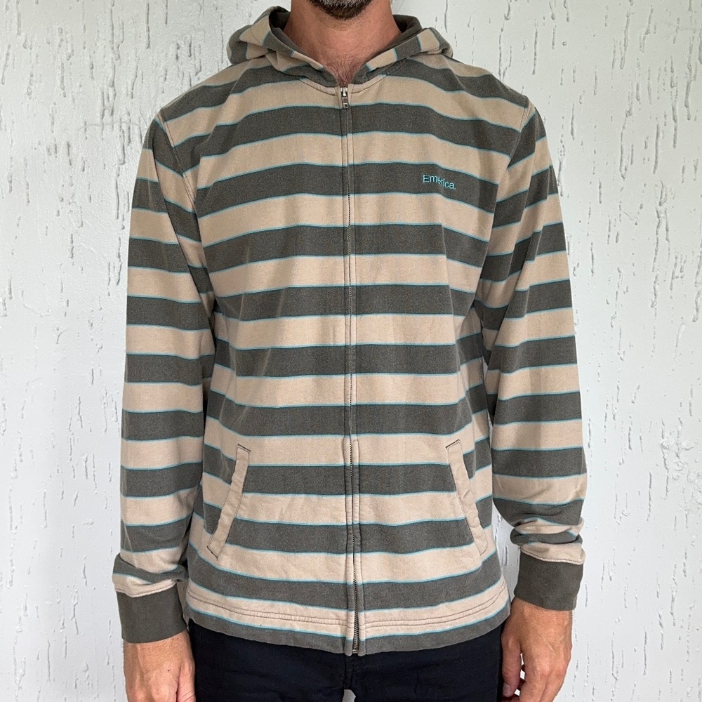 Emerica Men's Striped Hoodie Medium Bone/Grey/Teal